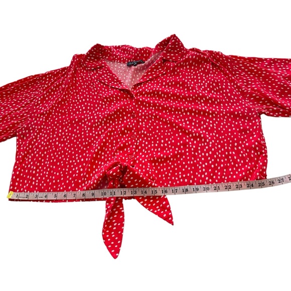 ELOQUII Red Polka Dot Button Down Front Tie Crop Shirt Plus Size 22 Pin-Up Retro - Picture 10 of 11